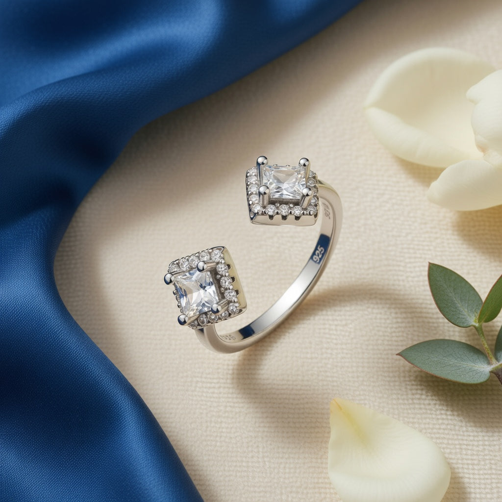 Bague Ouverte Double Carré 925 Argentée