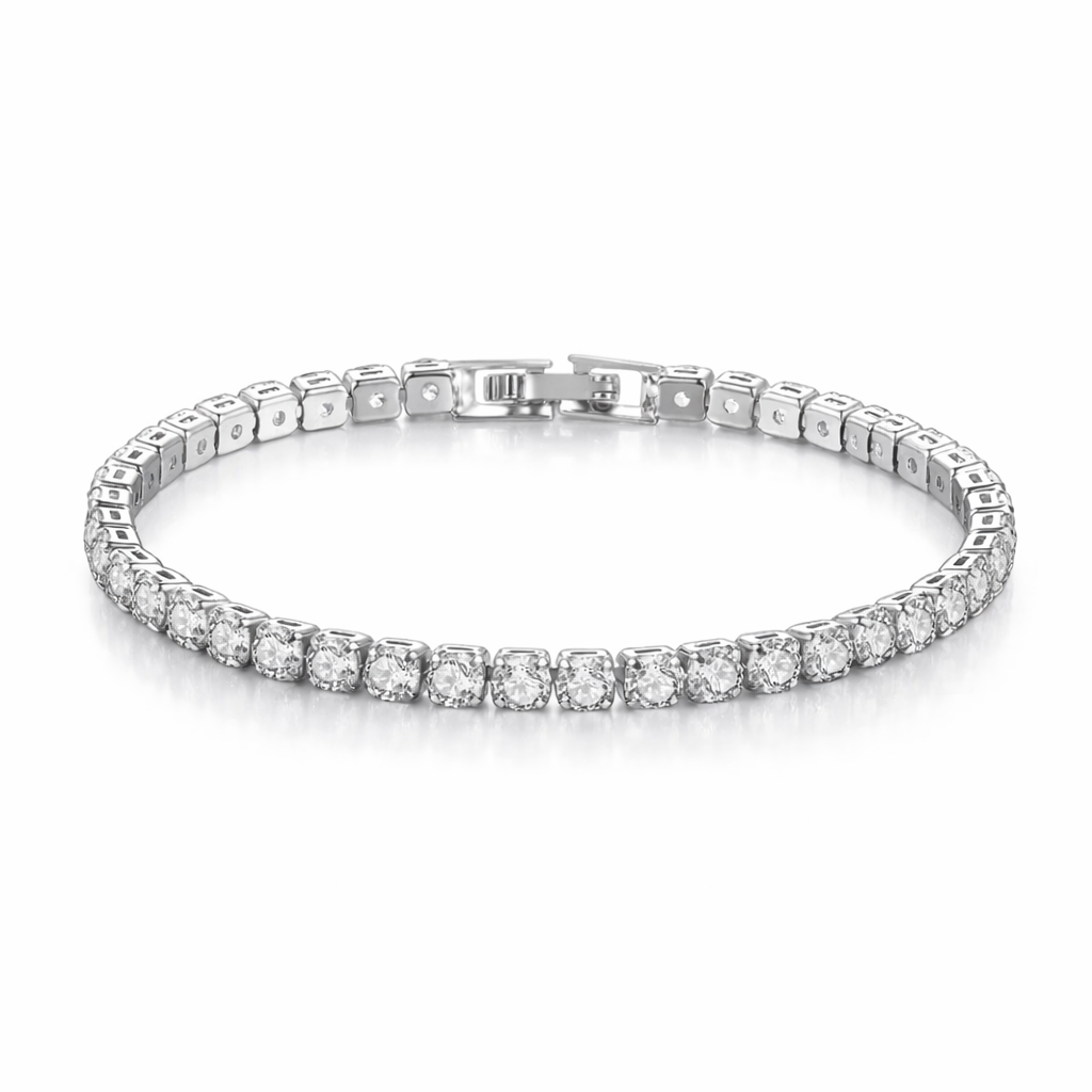 Bracelet femme en argent sterling 925 avec chaîne zircon 4 mm et longueur 17,5 cm