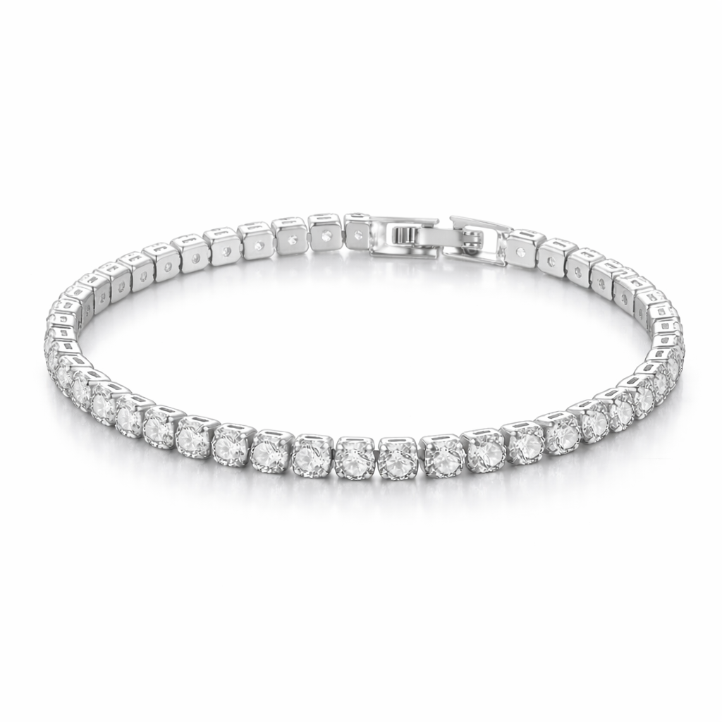 Bracelet femme en argent sterling 925 avec chaîne zircon 4 mm et longueur 17,5 cm