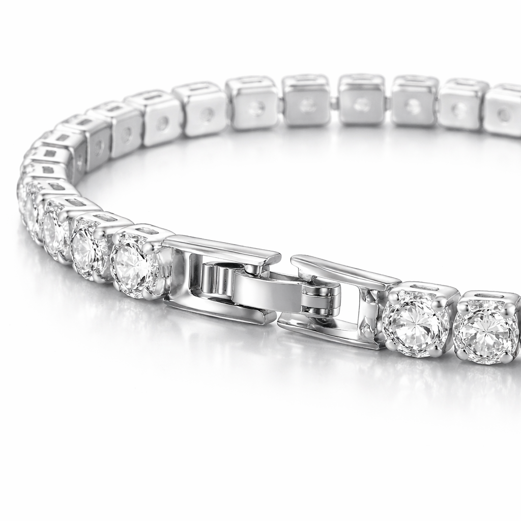 Bracelet femme en argent sterling 925 avec chaîne zircon 4 mm et longueur 17,5 cm