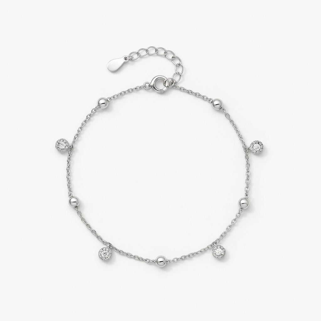 Bracelet de cheville femme argent 925 pendentif rond zircon bohème