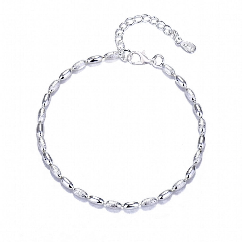 Bracelet de cheville femme argent 925 perles olive chaîne perlée