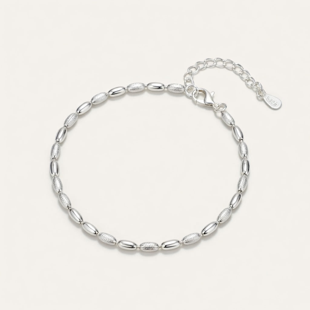 Bracelet de cheville femme argent 925 perles olive chaîne perlée