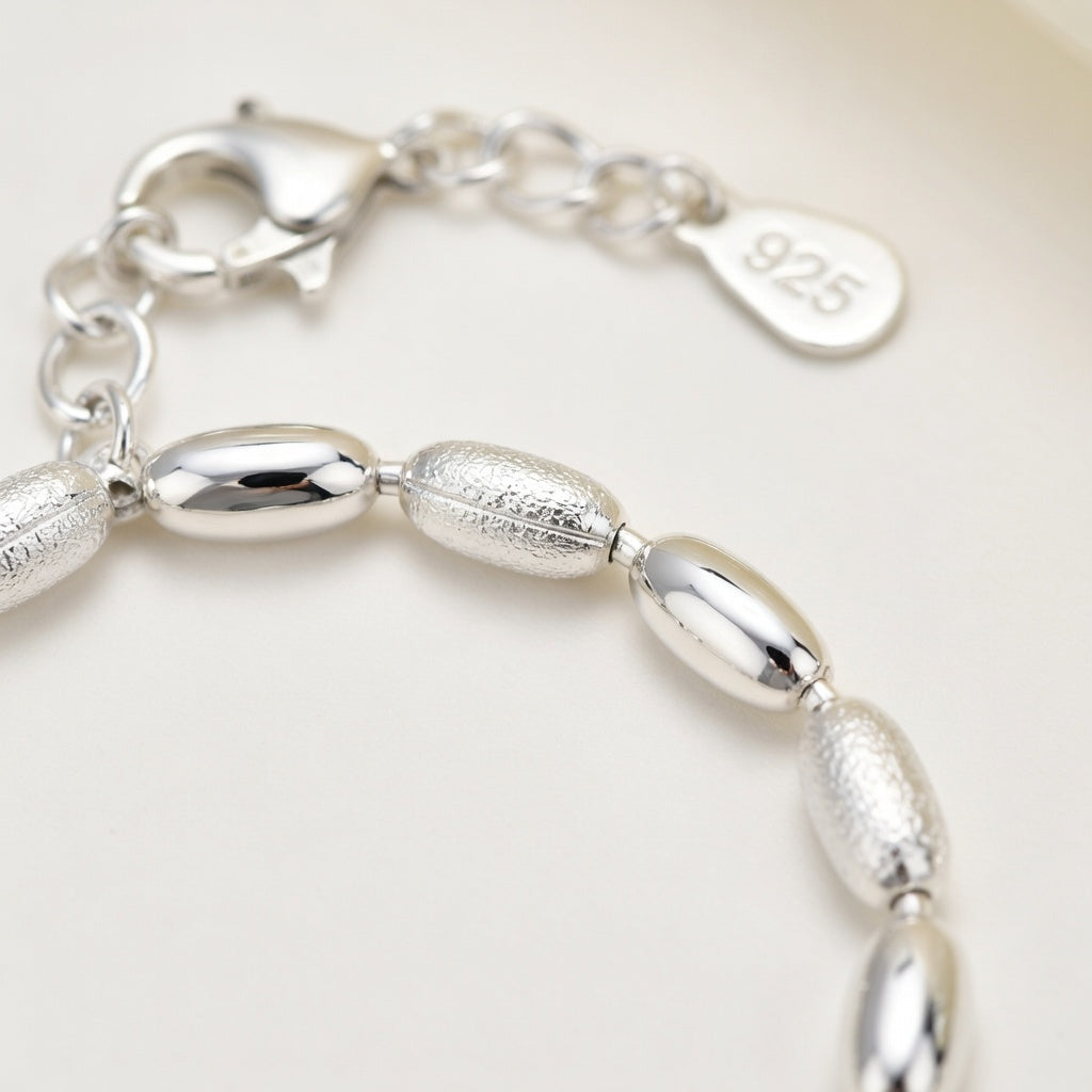 Bracelet de cheville femme argent 925 perles olive chaîne perlée