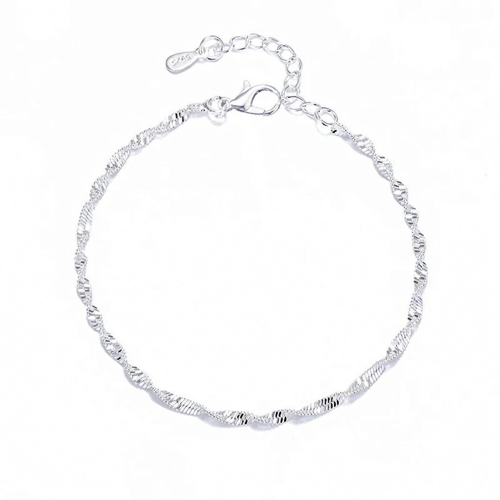Bracelet de cheville femme argent 925 chaîne tressée torsadée