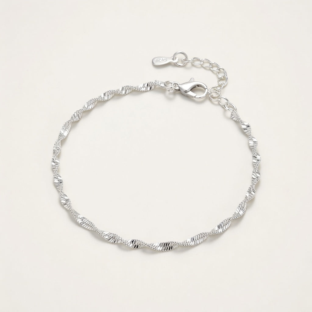 Bracelet de cheville femme argent 925 chaîne tressée torsadée