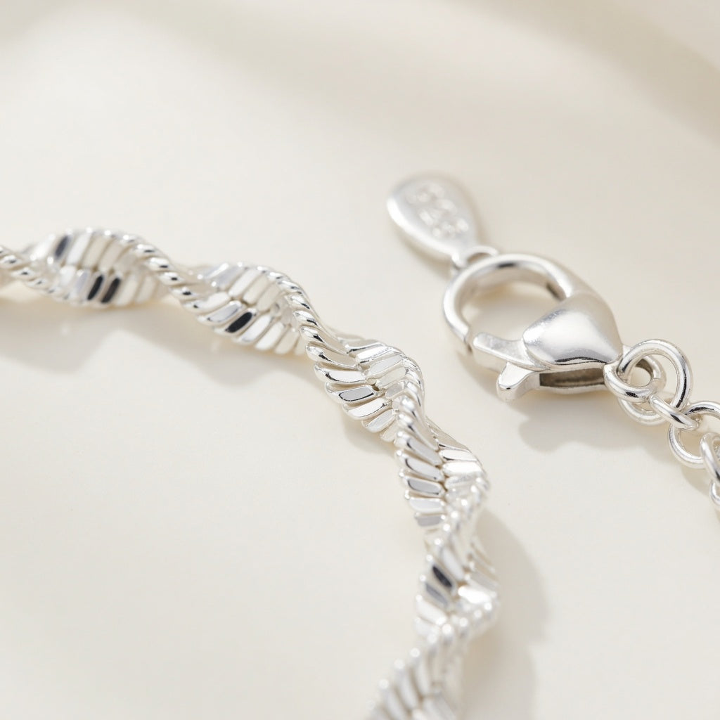 Bracelet de cheville femme argent 925 chaîne tressée torsadée