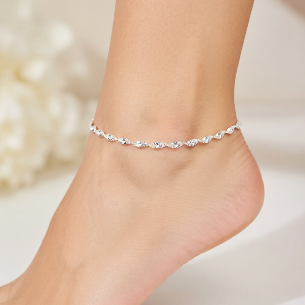 Bracelet de cheville femme argent 925 chaîne tressée torsadée