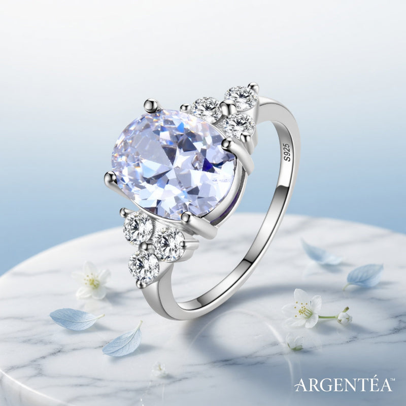 Bague Éclat Ovale ARGENTEA – Argent 925 avec Zircon Blanc ou Vert Olive