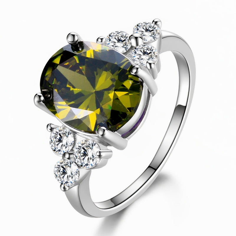 Bague Éclat Ovale ARGENTEA – Argent 925 avec Zircon Blanc ou Vert Olive