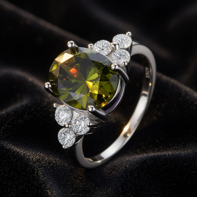 Bague Éclat Ovale ARGENTEA – Argent 925 avec Zircon Blanc ou Vert Olive