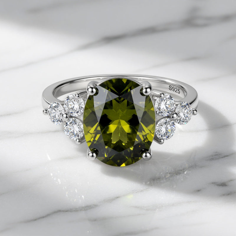 Bague Éclat Ovale ARGENTEA – Argent 925 avec Zircon Blanc ou Vert Olive