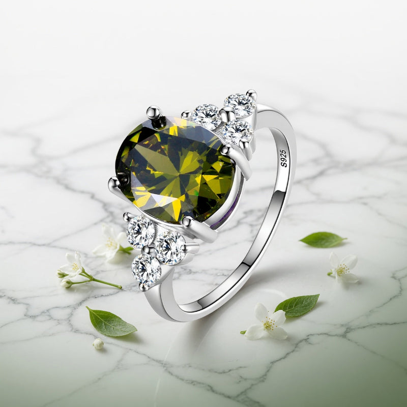 Bague Éclat Ovale ARGENTEA – Argent 925 avec Zircon Blanc ou Vert Olive