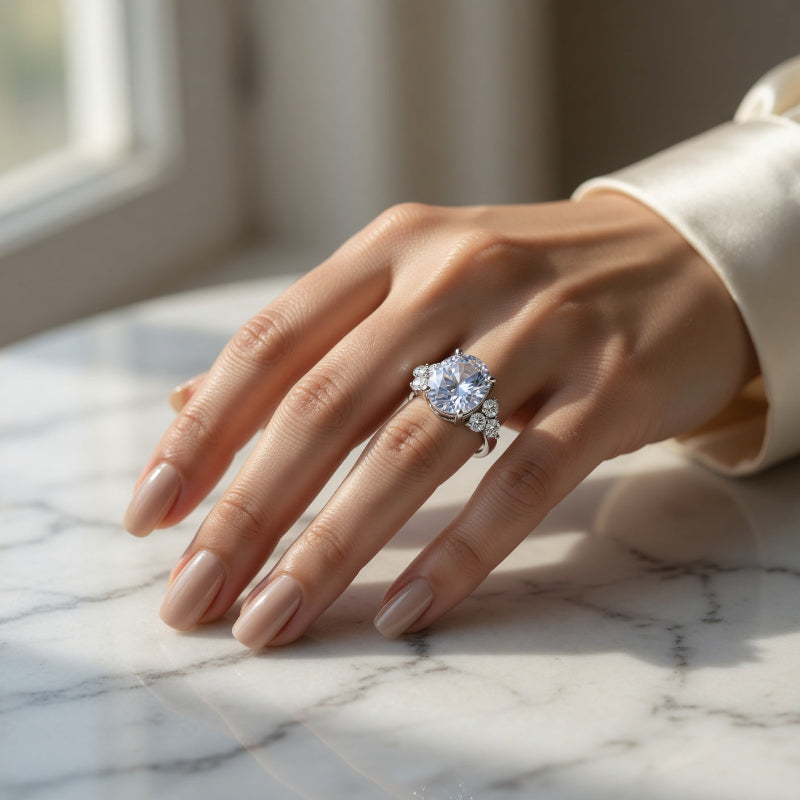 Bague Éclat Ovale ARGENTEA – Argent 925 avec Zircon Blanc ou Vert Olive