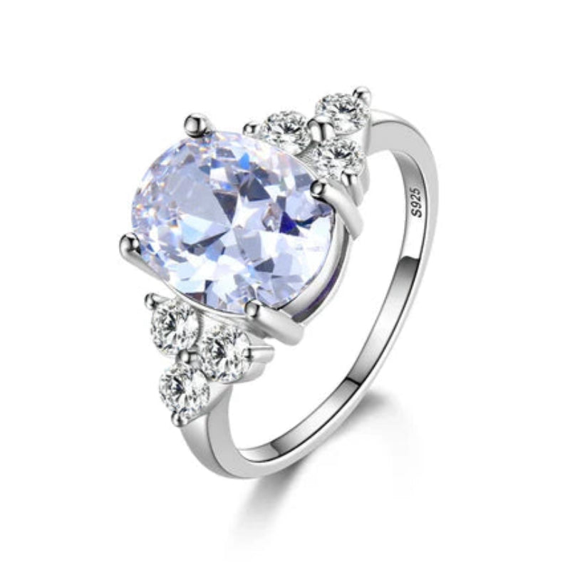 Bague Éclat Ovale ARGENTEA – Argent 925 avec Zircon Blanc ou Vert Olive