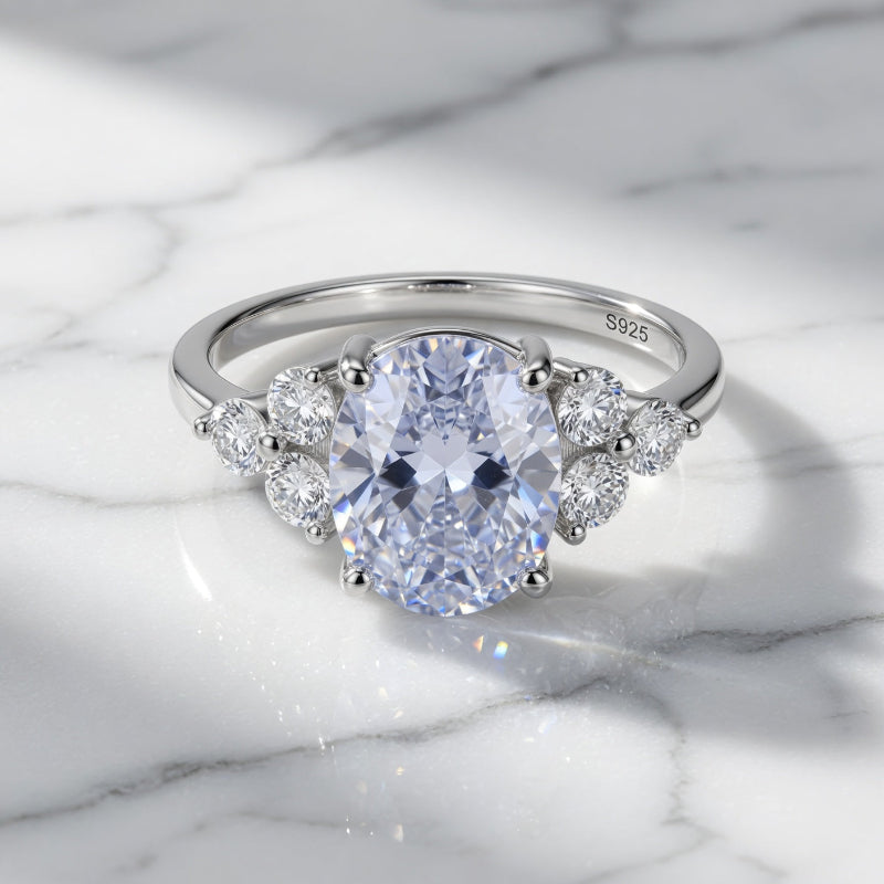 Bague Éclat Ovale ARGENTEA – Argent 925 avec Zircon Blanc ou Vert Olive