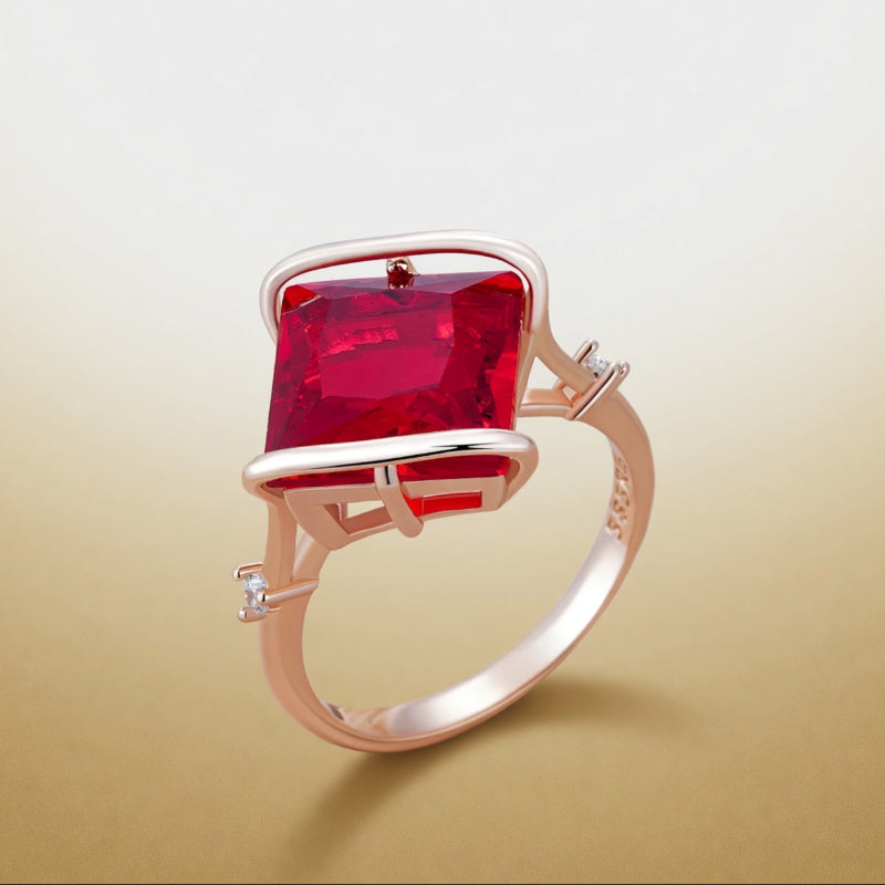 Bague Kinel Zircon Rouge Carré Femme – Or Rose 585