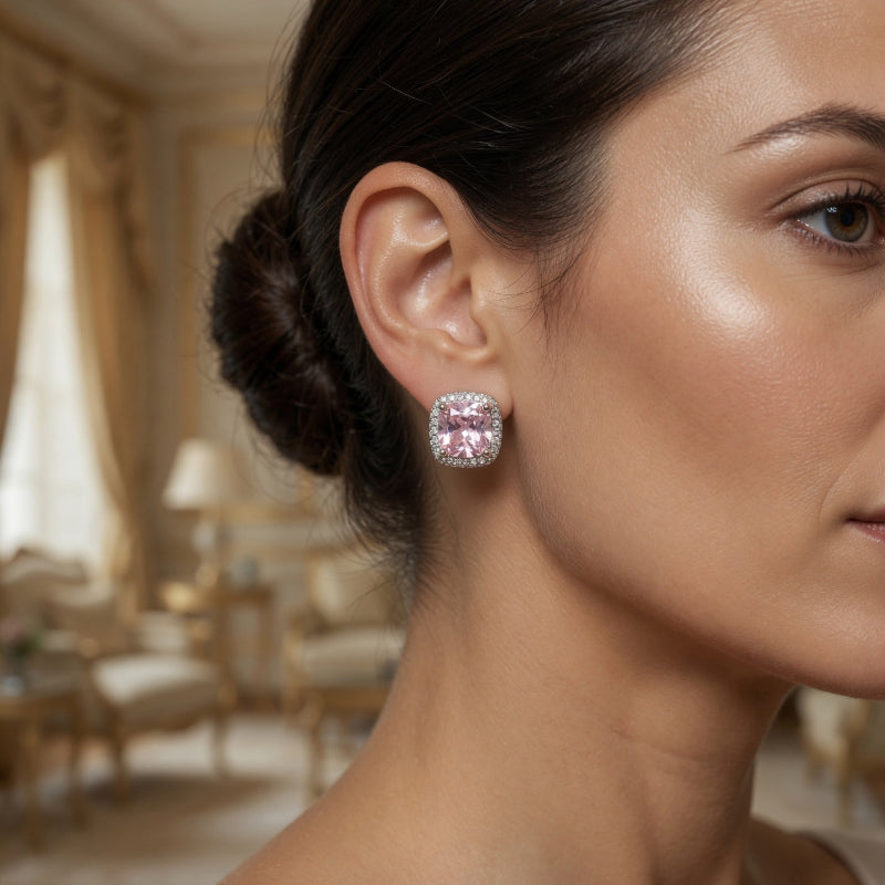 Boucles Douce Lumière ARGENTEA – Zircon Carré Blanc ou Rose