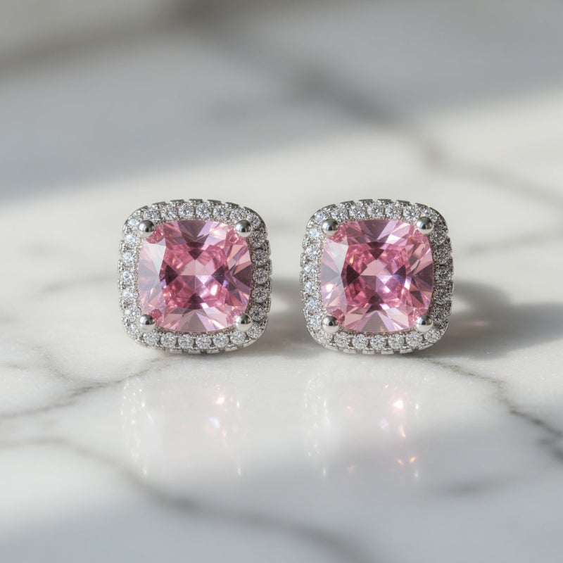 Boucles Douce Lumière ARGENTEA – Zircon Carré Blanc ou Rose