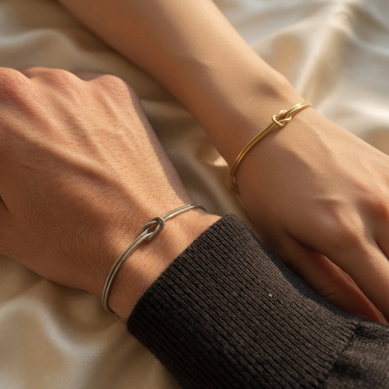 Bracelet Couple Matching Nœud – Bijoux Assortis Doré & Argenté