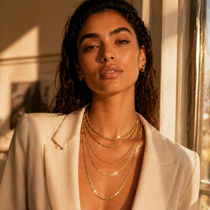 Set 5 Colliers Chaînes Dorées Superposées pour Femme