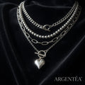 Collier Pendentif Cœur Doré ou Argentée 4 Pièces Argentéa, Chaîne à Boucle