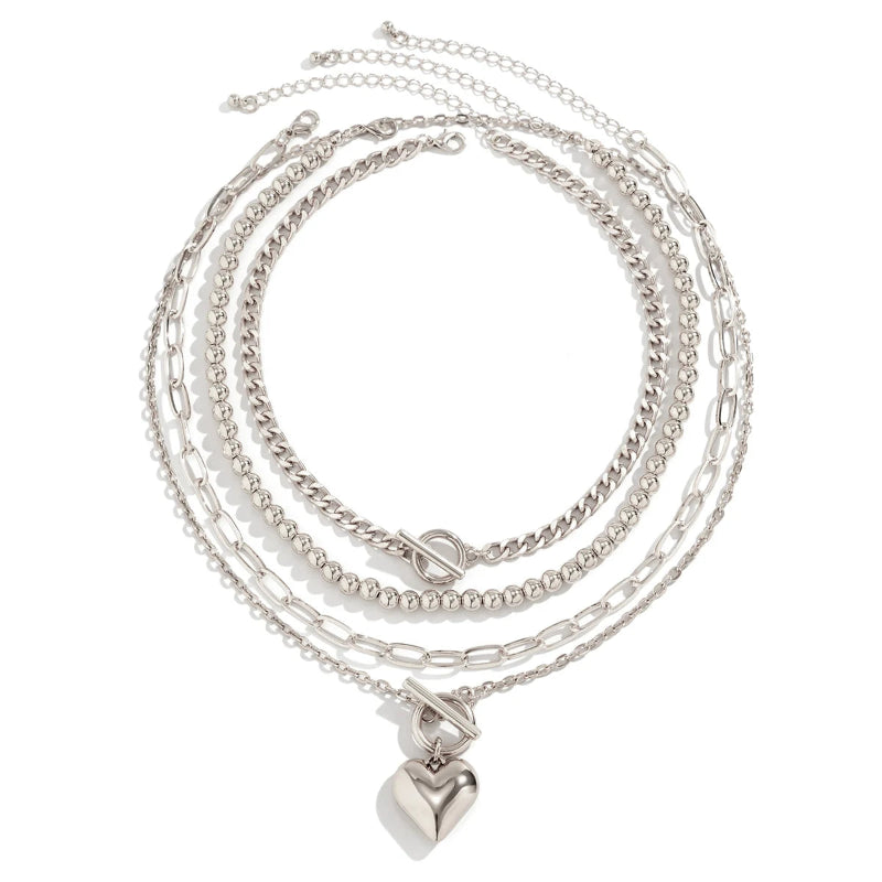 Collier Pendentif Cœur Doré ou Argentée 4 Pièces Argentéa, Chaîne à Boucle