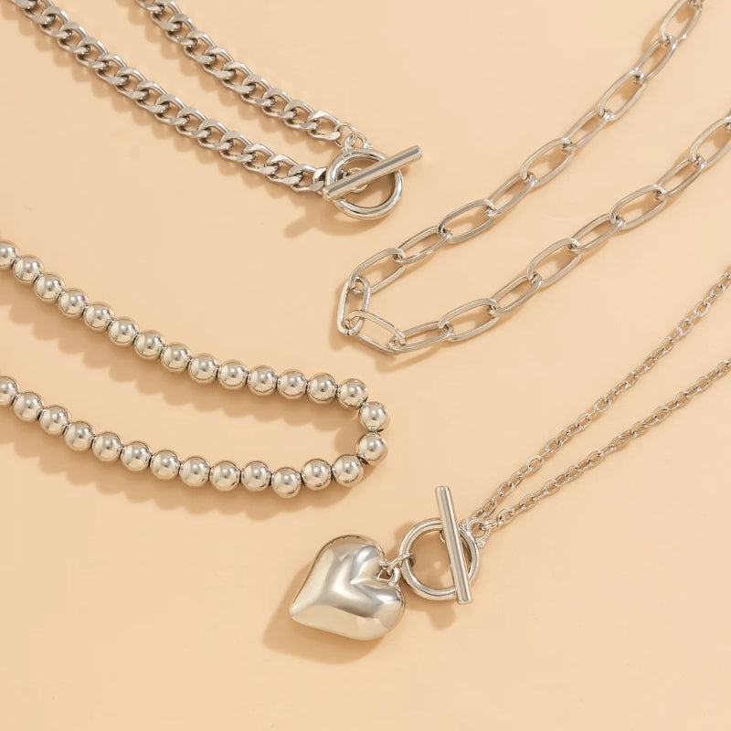 Collier Pendentif Cœur Doré ou Argentée 4 Pièces Argentéa, Chaîne à Boucle