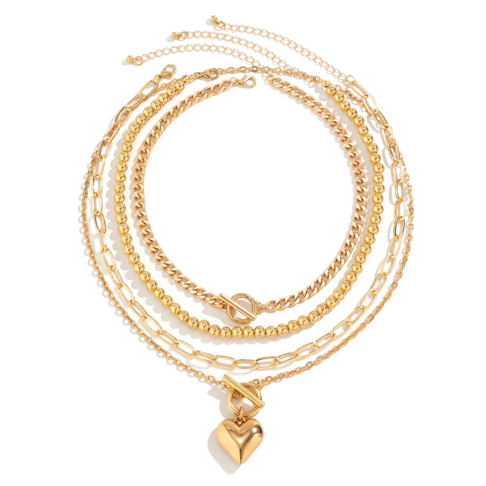 Collier Pendentif Cœur Doré ou Argentée 4 Pièces Argentéa, Chaîne à Boucle
