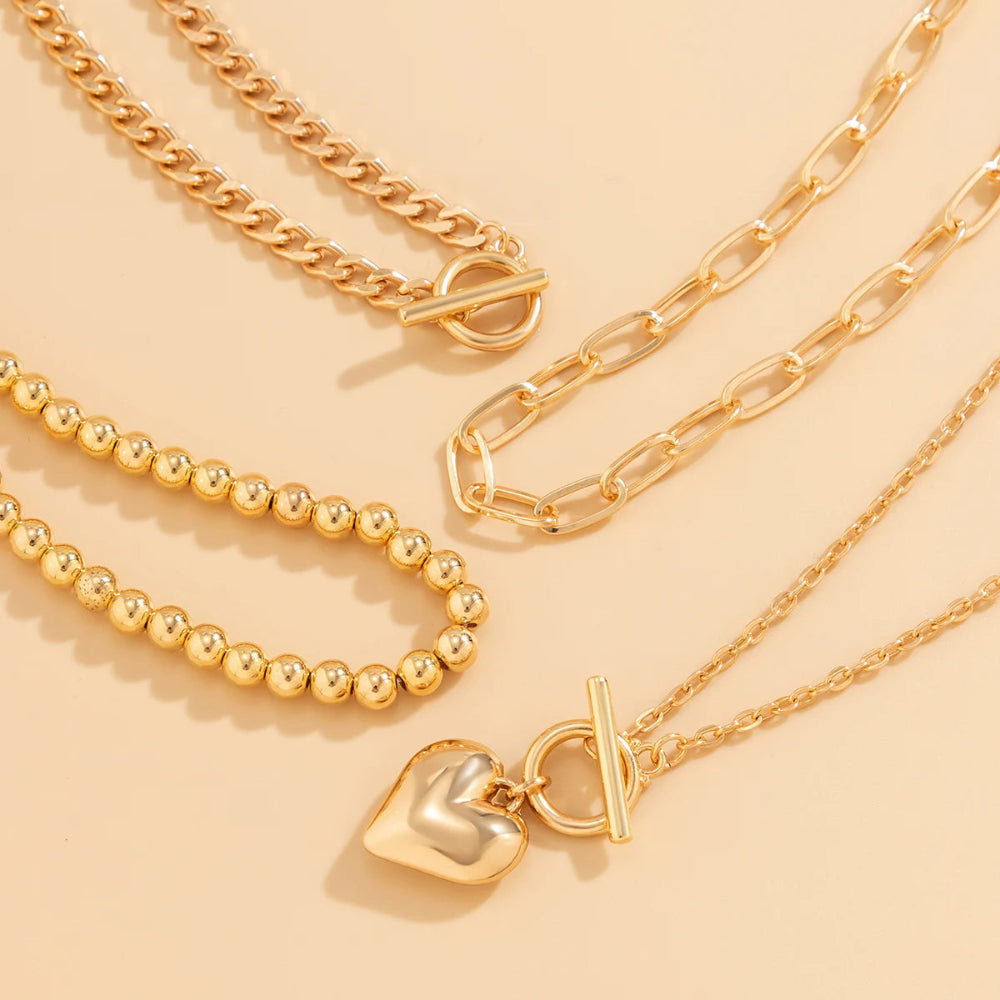 Collier Pendentif Cœur Doré ou Argentée 4 Pièces Argentéa, Chaîne à Boucle
