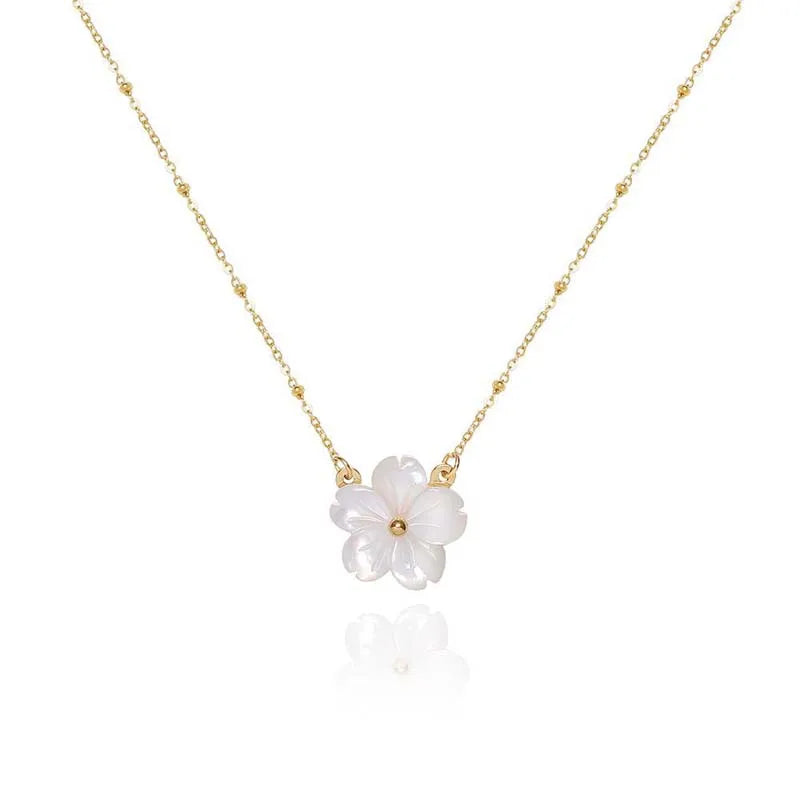 Collier Pendentif Fleur Nacrée Acier Inoxydable Doré - Bijou Floral Femme