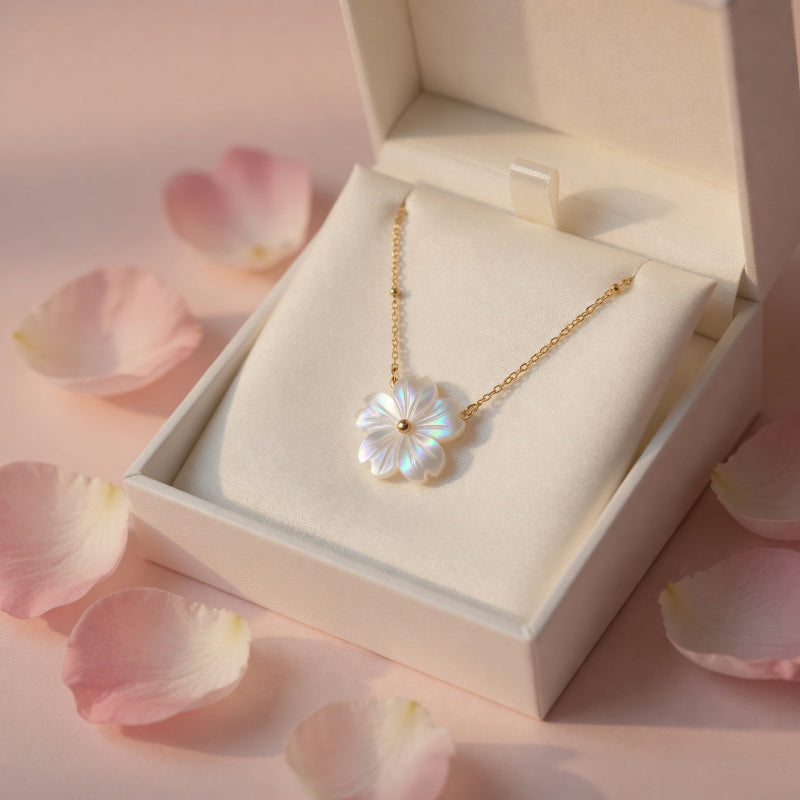 Collier Pendentif Fleur Nacrée Acier Inoxydable Doré - Bijou Floral Femme