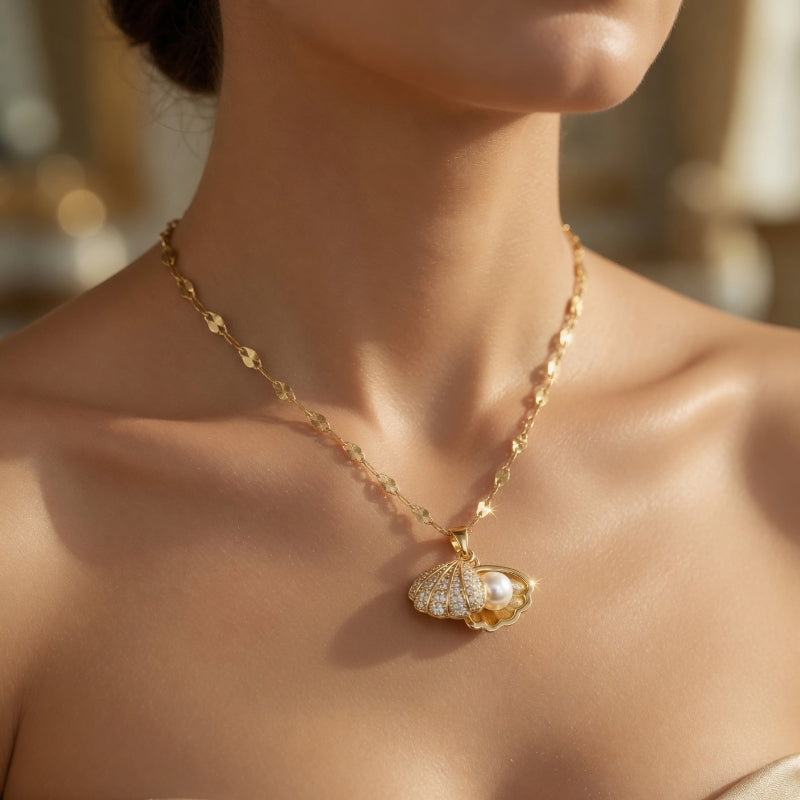 Collier Coquillage Perle Doré – Cadeau Fête des Mères