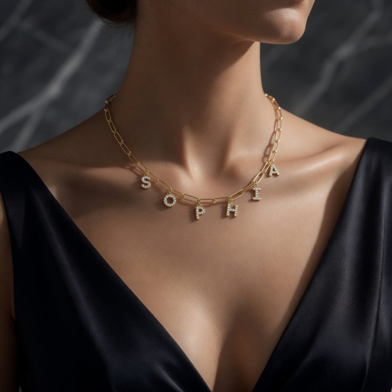 Collier personnalisé avec initiales pour femme - Pendentif lettre