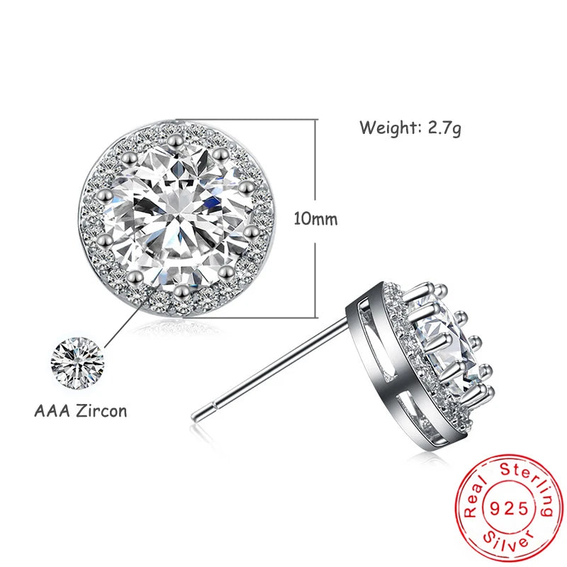 Puces d’oreilles femme argent 925 zircon AAA rond 10 mm