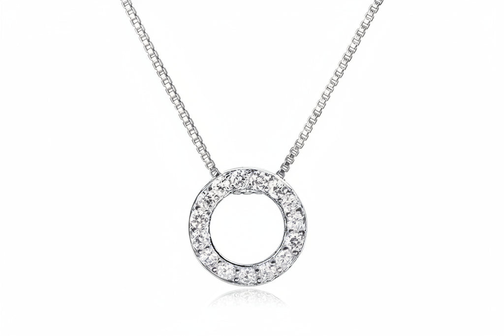 Collier femme argent 925 pendentif cercle zircon demi-cercle