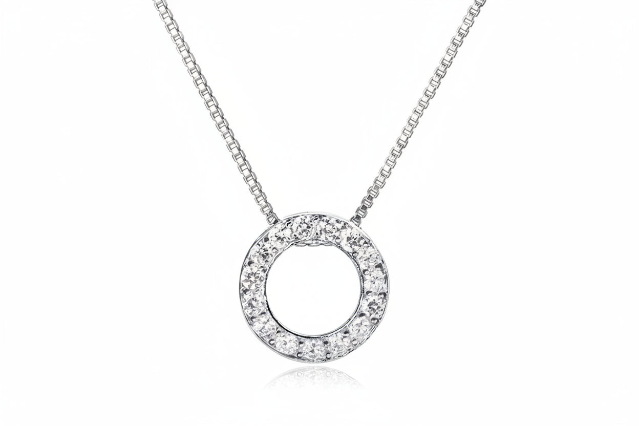 Collier femme argent 925 pendentif cercle zircon demi-cercle