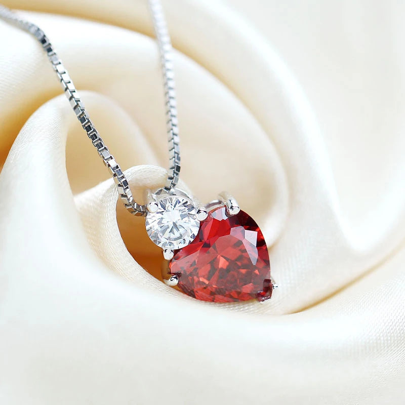 Collier femme argent 925 pendentif cœur zircon AAA rouge