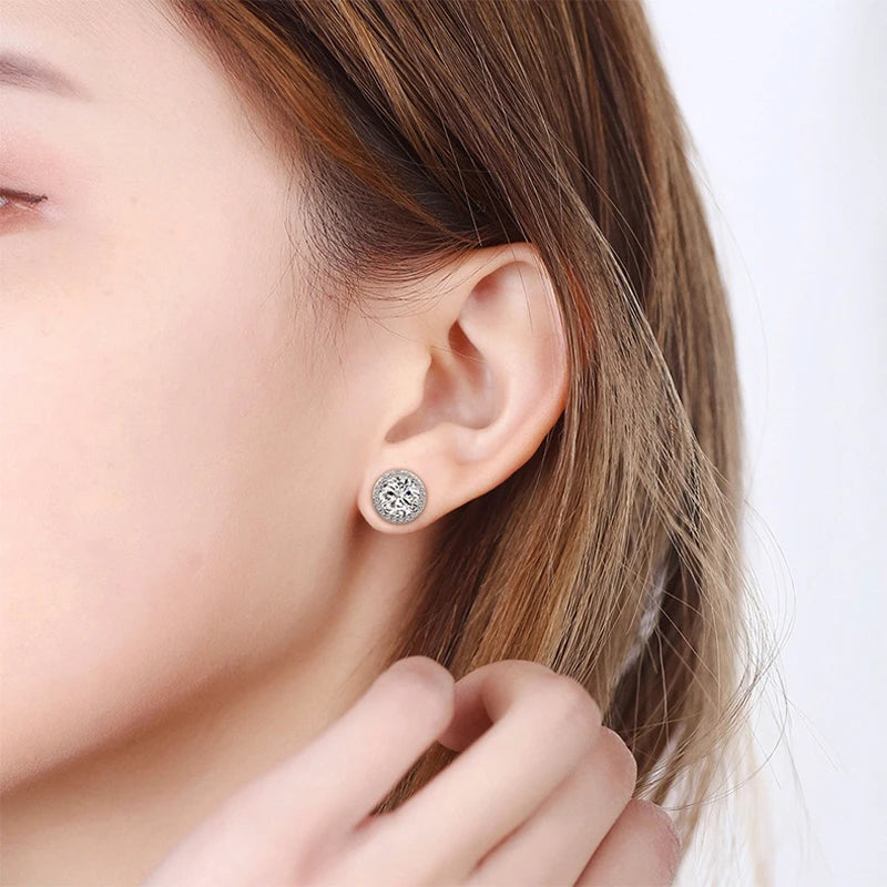 Puces d’oreilles femme argent 925 zircon AAA rond 10 mm