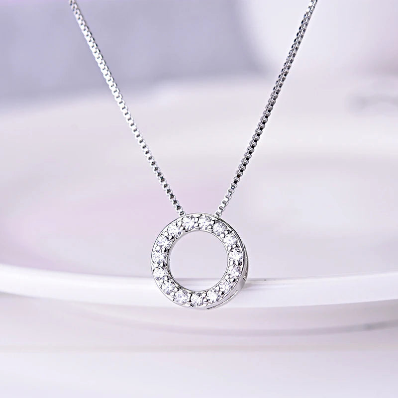 Collier femme argent 925 pendentif cercle zircon demi-cercle