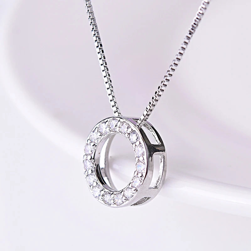 Collier femme argent 925 pendentif cercle zircon demi-cercle