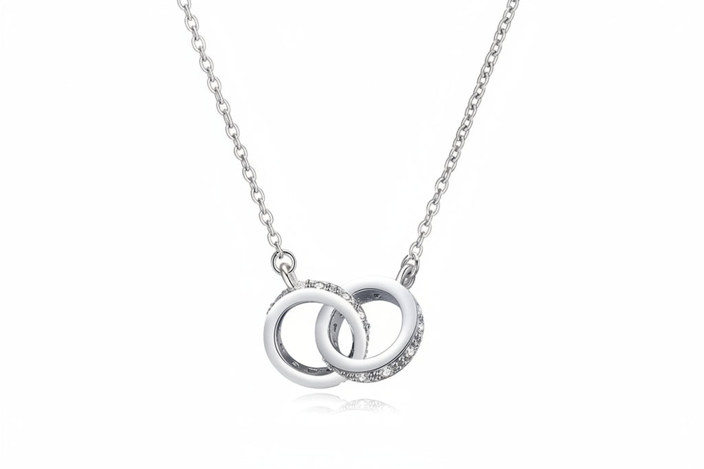 Collier femme argent 925 double cercle pendentif rose gold