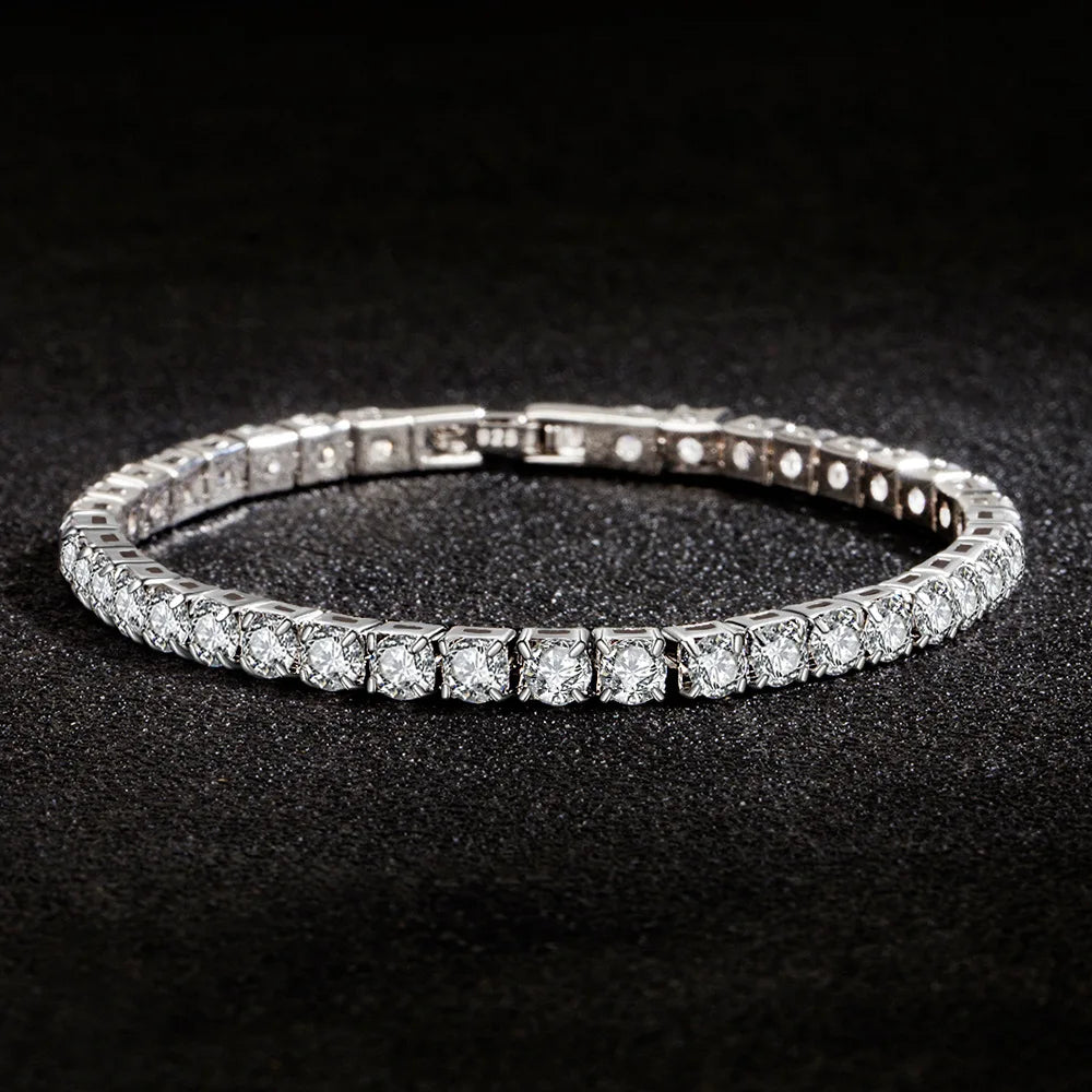 Bracelet femme en argent sterling 925 avec chaîne zircon 4 mm et longueur 17,5 cm