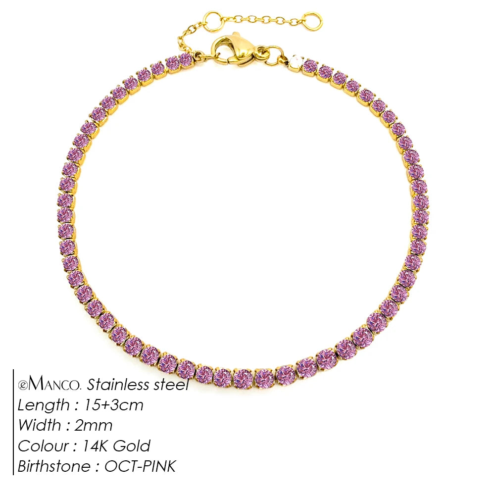 Bracelet Doré en Acier Inoxydable avec Zircone Coloré | Argentéa
