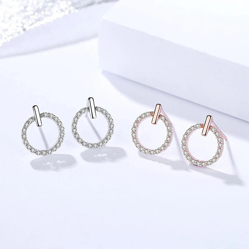Puces d’oreilles femme argent 925 rond zircon rock