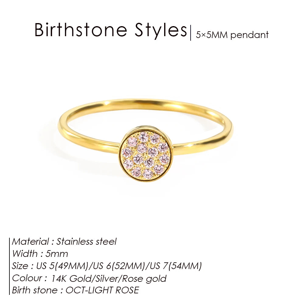 Bague Pierre de Naissance en Zircone Dorée en Acier Inoxydable | Bijou Personnalisé Femme | Argentéa