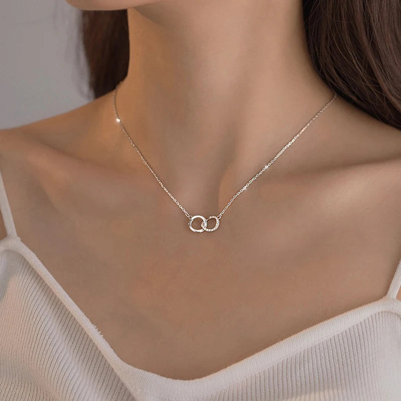 Collier femme argent 925 pendentif rond et carré géométrique