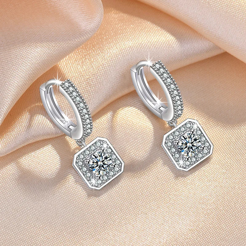 Créoles pendantes femme argent 925 pendentif carré zircon