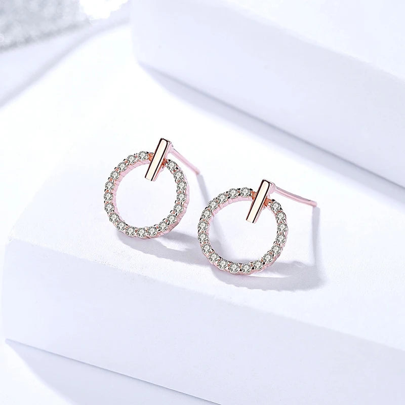 Puces d’oreilles femme argent 925 rond zircon rock