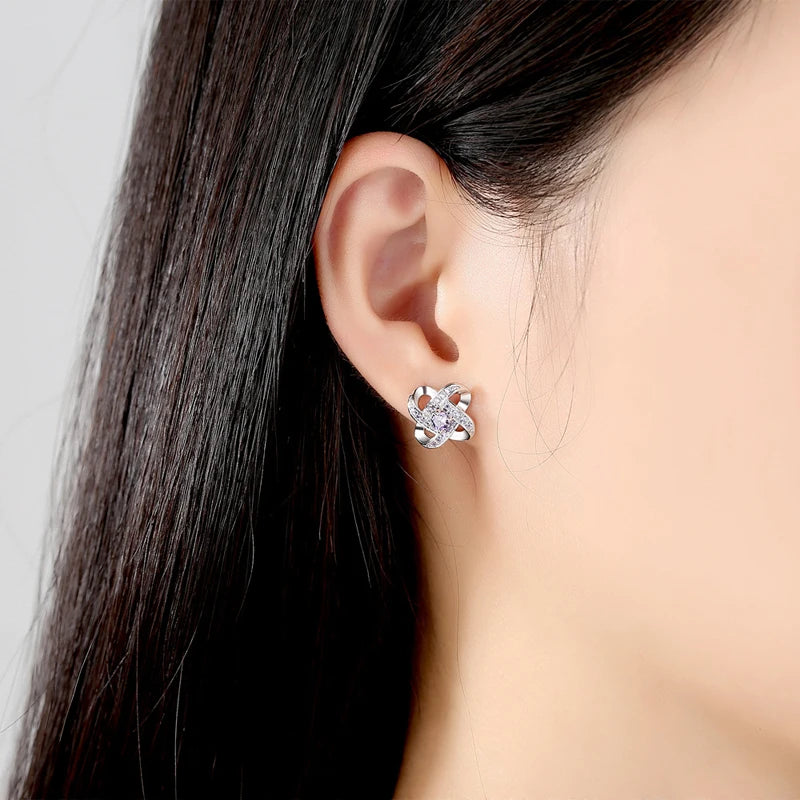 Puces d’oreilles femme argent 925 pétale ajouré zircon tissé
